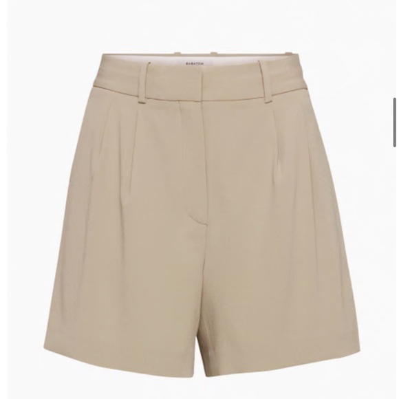 Aritzia Babaton Pleated Mid Thigh Trouser Shorts Taupe Tan Business Tailored 00 - Picture 5 of 9